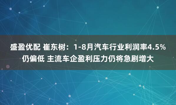 盛盈优配 崔东树：1-8月汽车行业利润率4.5%仍偏低 主流车企盈利压力仍将急剧增大